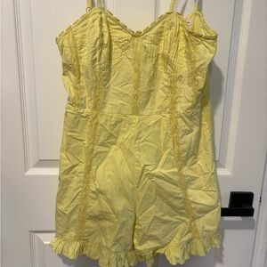 Lulu's Pale Yellow Lace-Trim Romper Chemise